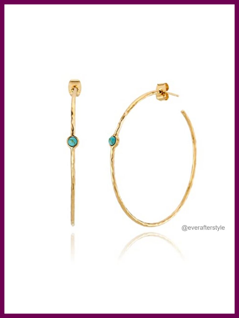 14K Gold Plated Dainty Hoop Earrings Simulated Turquoise Stone